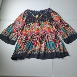 Melissa Paige Tunic Blouse Womens 3X Multicolor Floral Bell Sleeve V Neck Boho